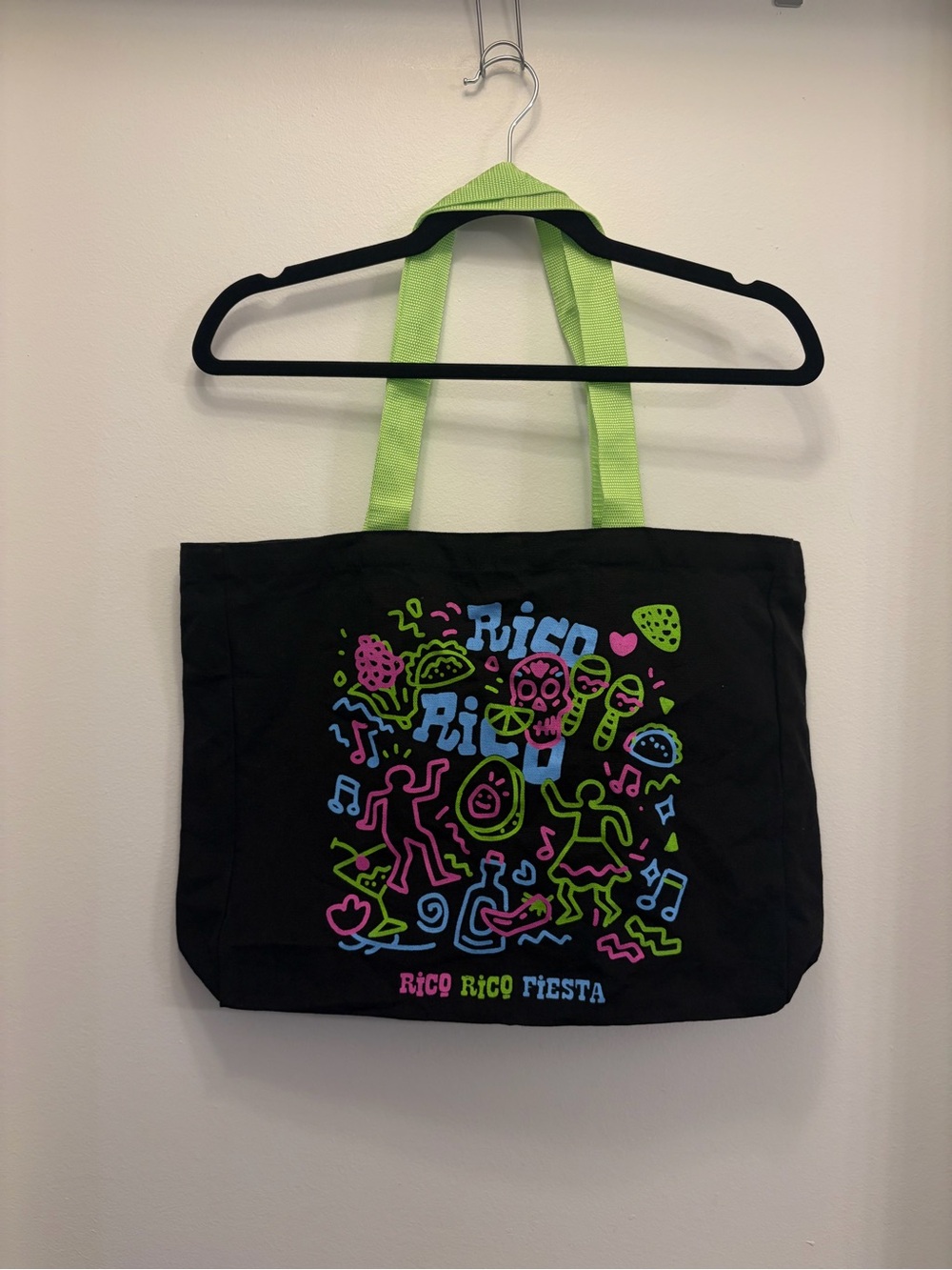 Puerto Rico Festival Graphic Tote Bag Black Neon Multicolor